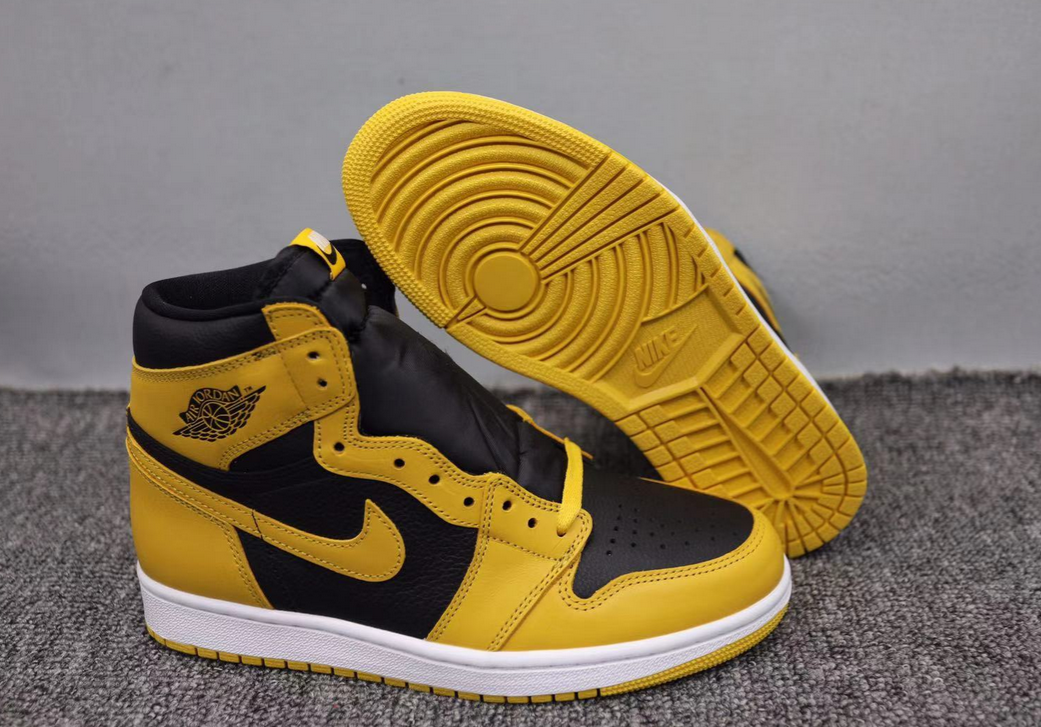 Men's Running Weapon Air Jordan 1 Black And Yellow Shoes 010